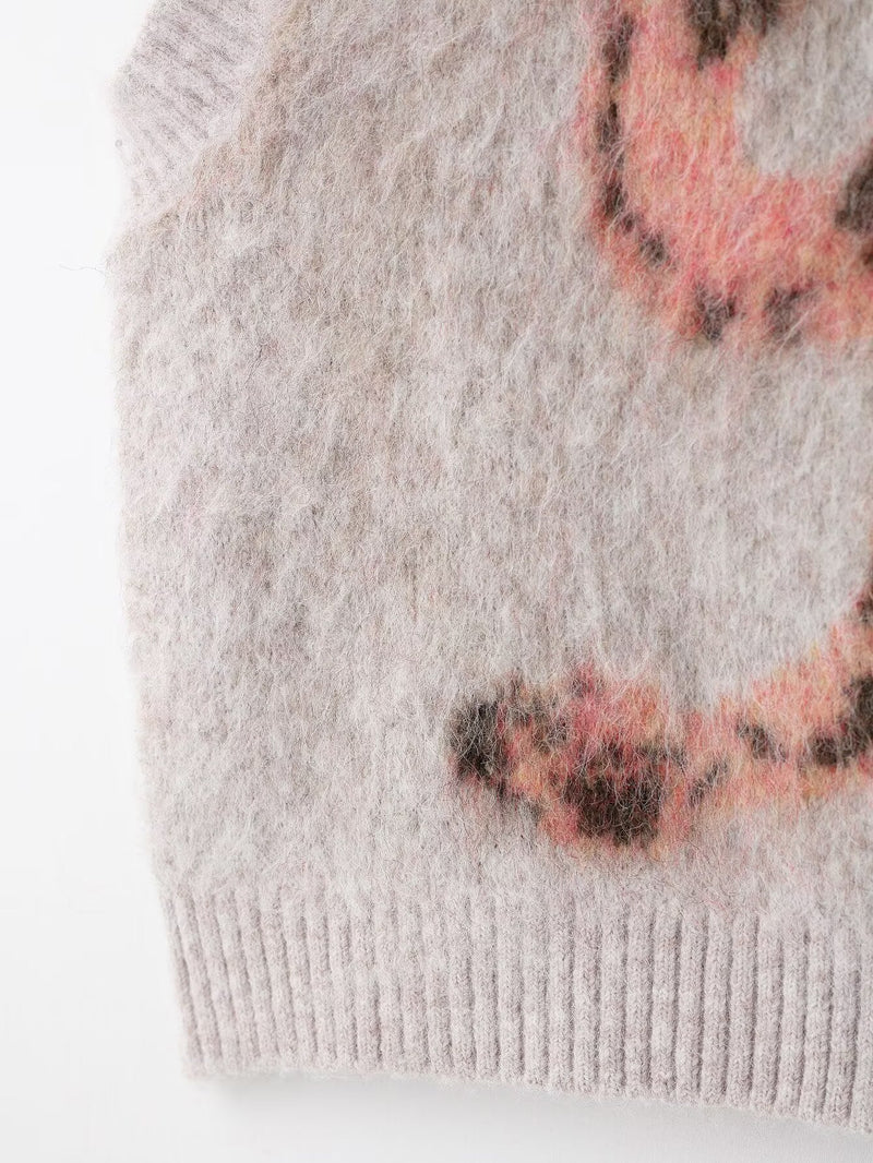 V-Neck Bristle Effect Jacquard Vest