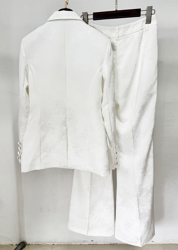 Jennlika Jacquard Double-Breasted Blazer Suit In Ivory