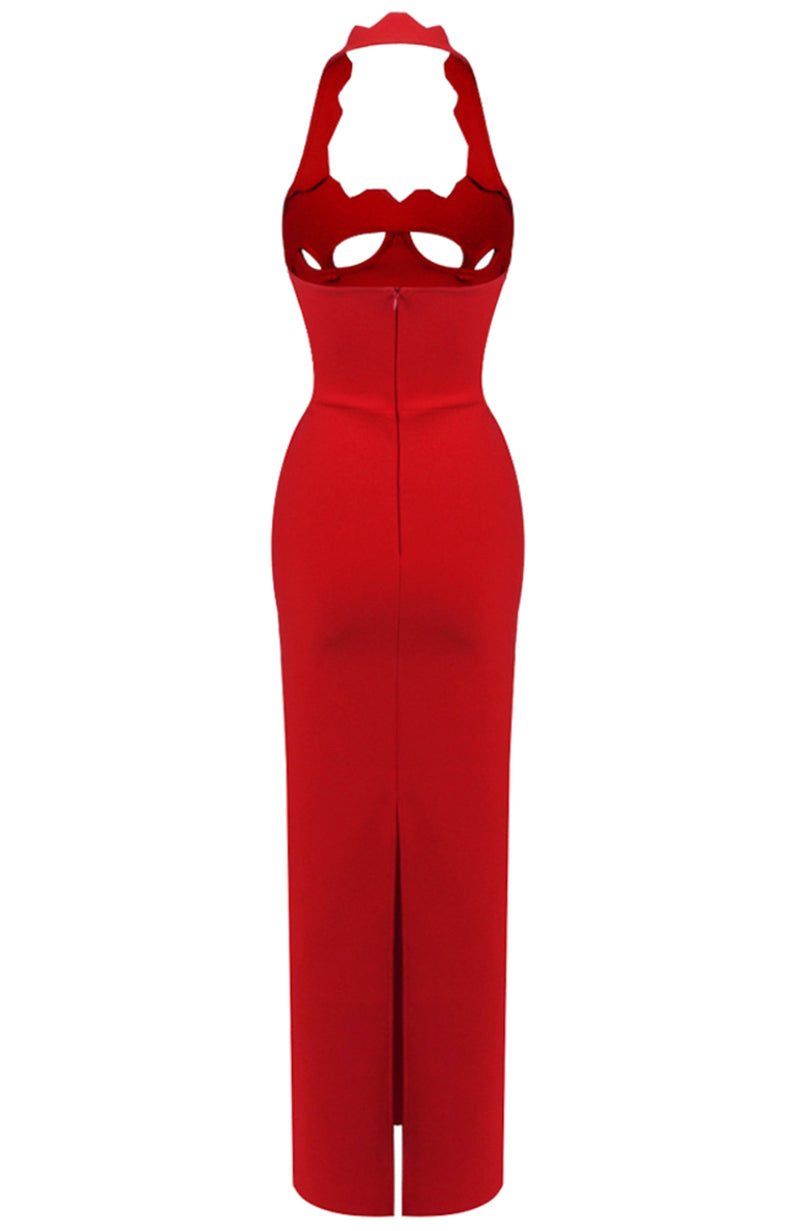 Bakir Halter Cutout Bustier Maxi Dress In Red