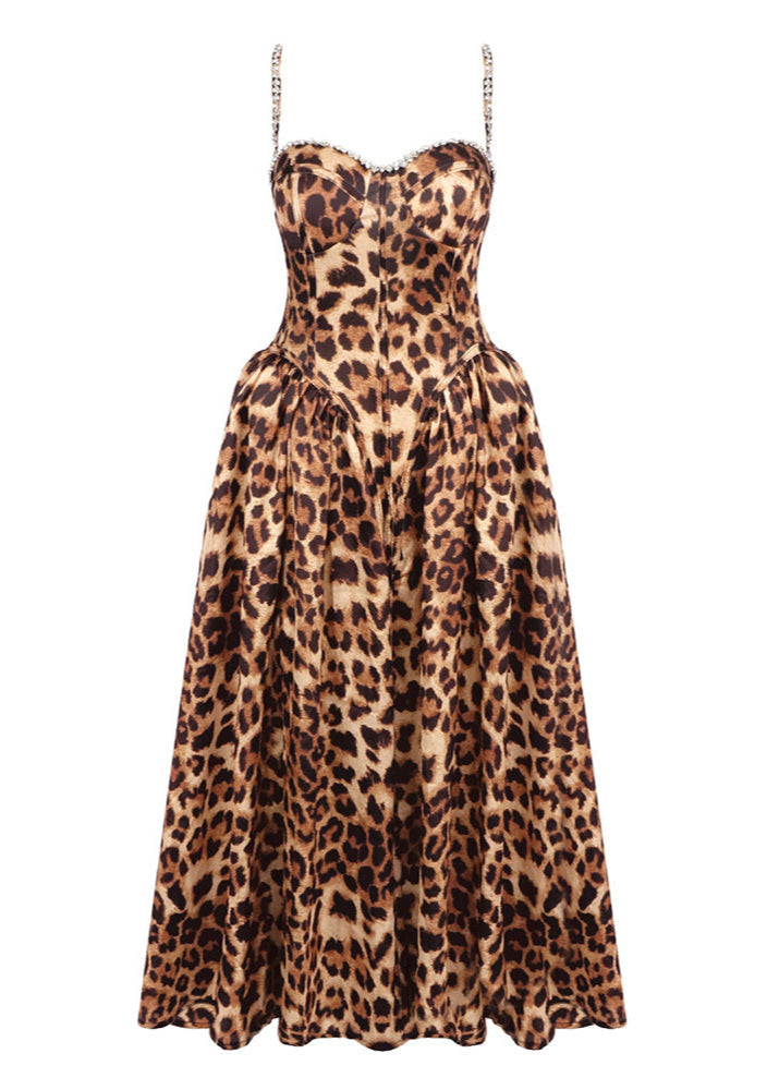 Jonalynn Animal Print Crystal Bustier A Line Midi Dress