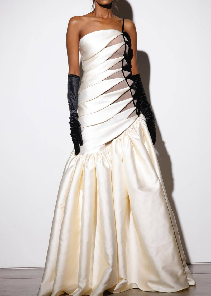 Riven Strapless Cutout Fishtail Maxi Dress