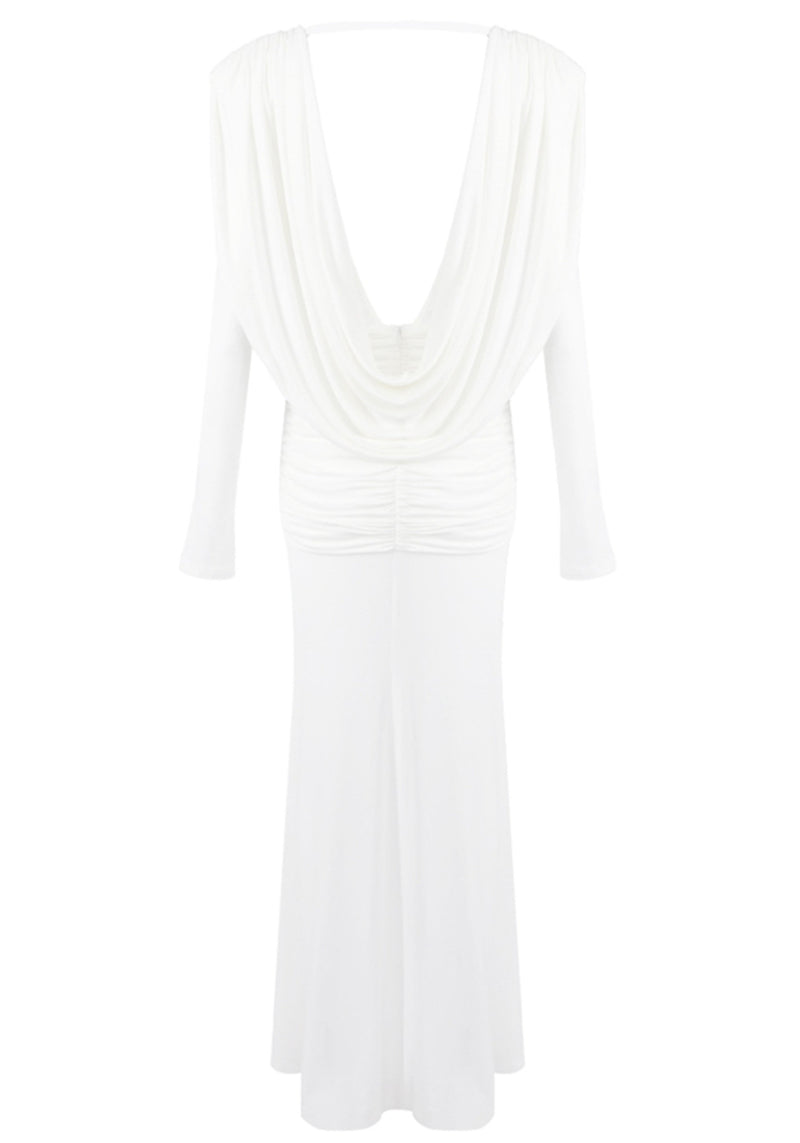 Sagebrush Long Sleeve Draped Backless Maxi Dress In White