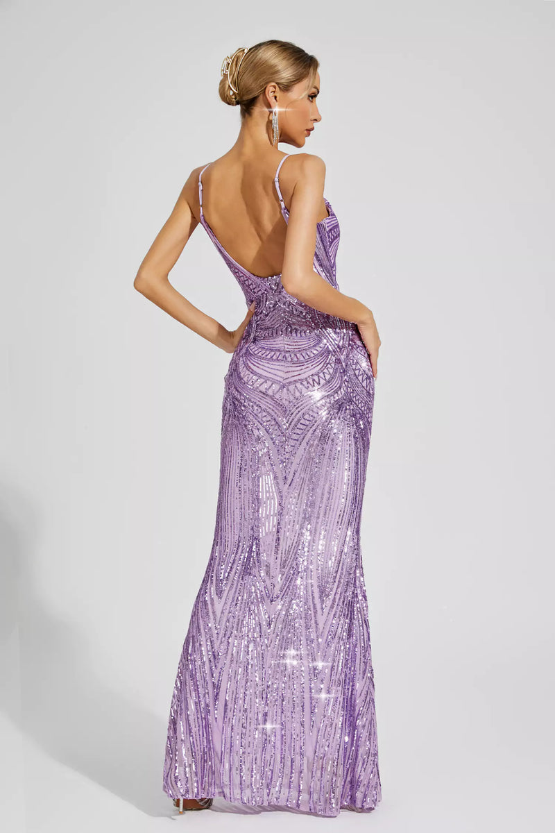 Gideon Mermaid Sequins Slip Dress In Purple