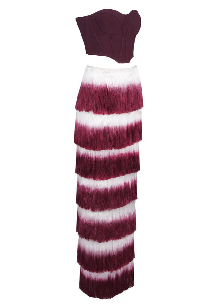 Ravhyx Tube Top Gradient Tassel Two-Piece Set