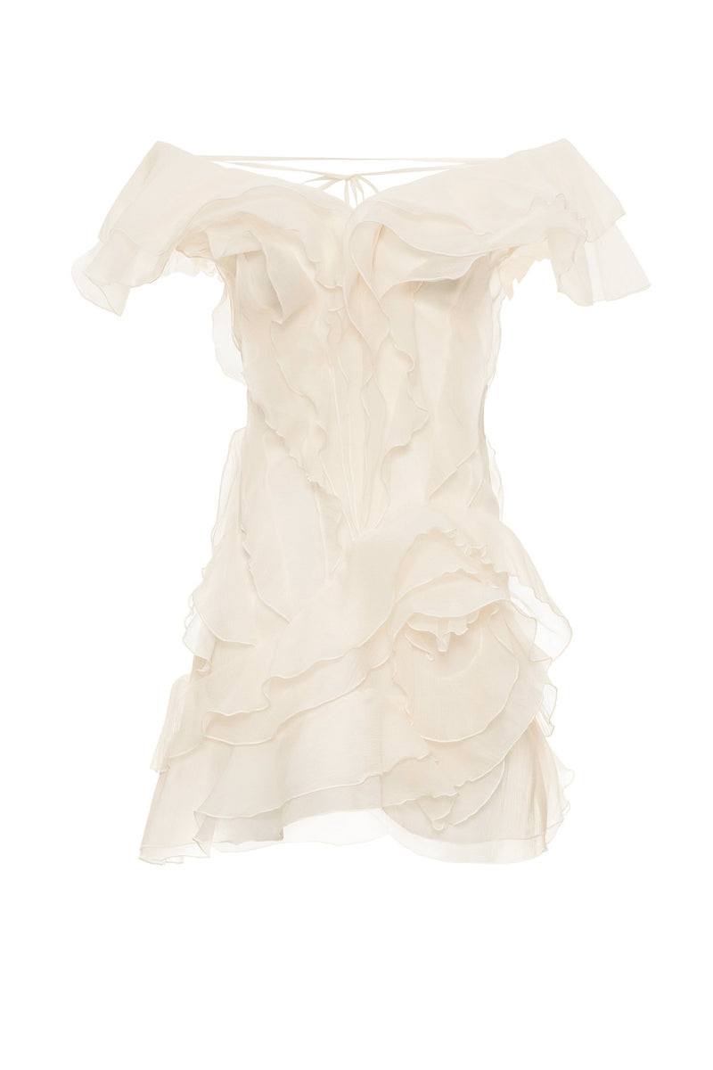 Theia Ruffle Layers Strapless Mini Dress In Beige