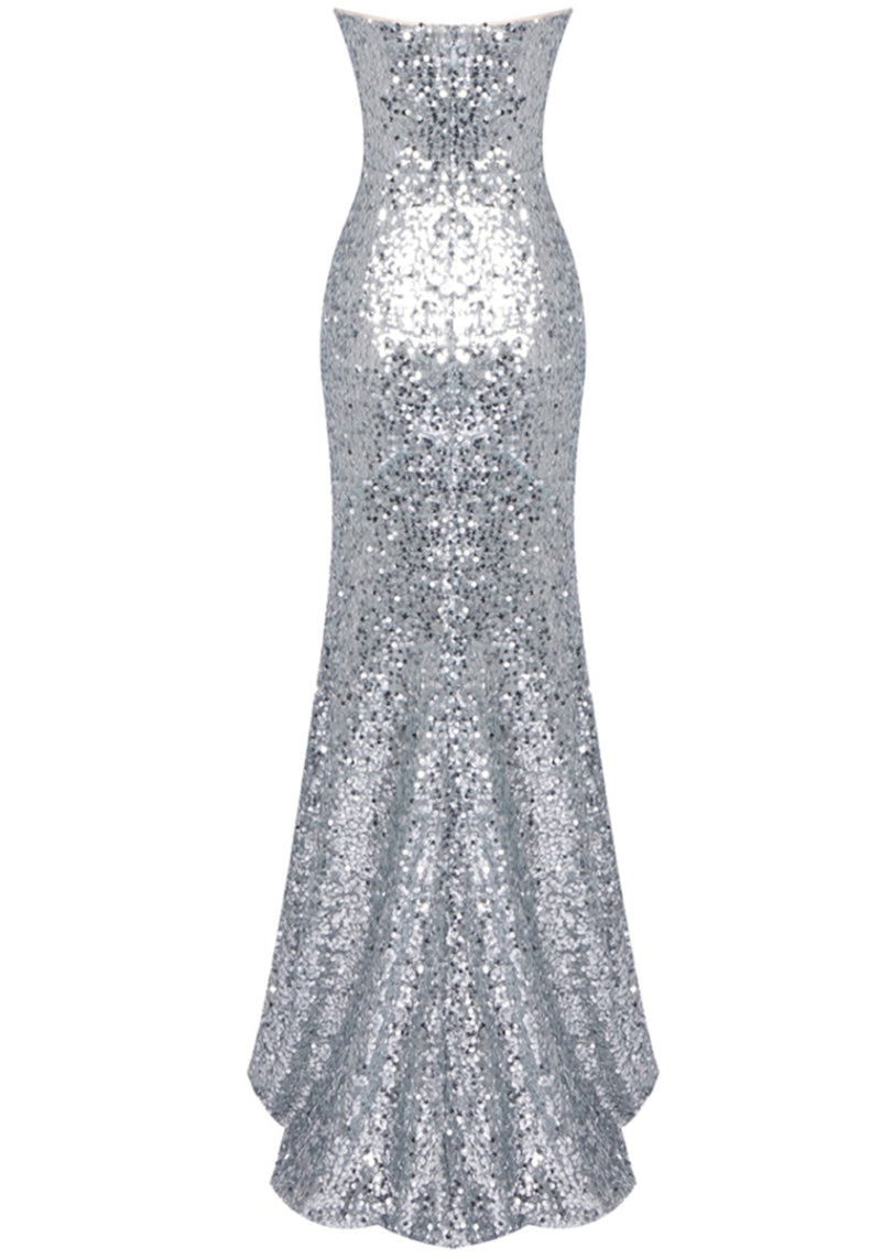 Daiki Strapless Crystal Corset Maxi Dress In Silver