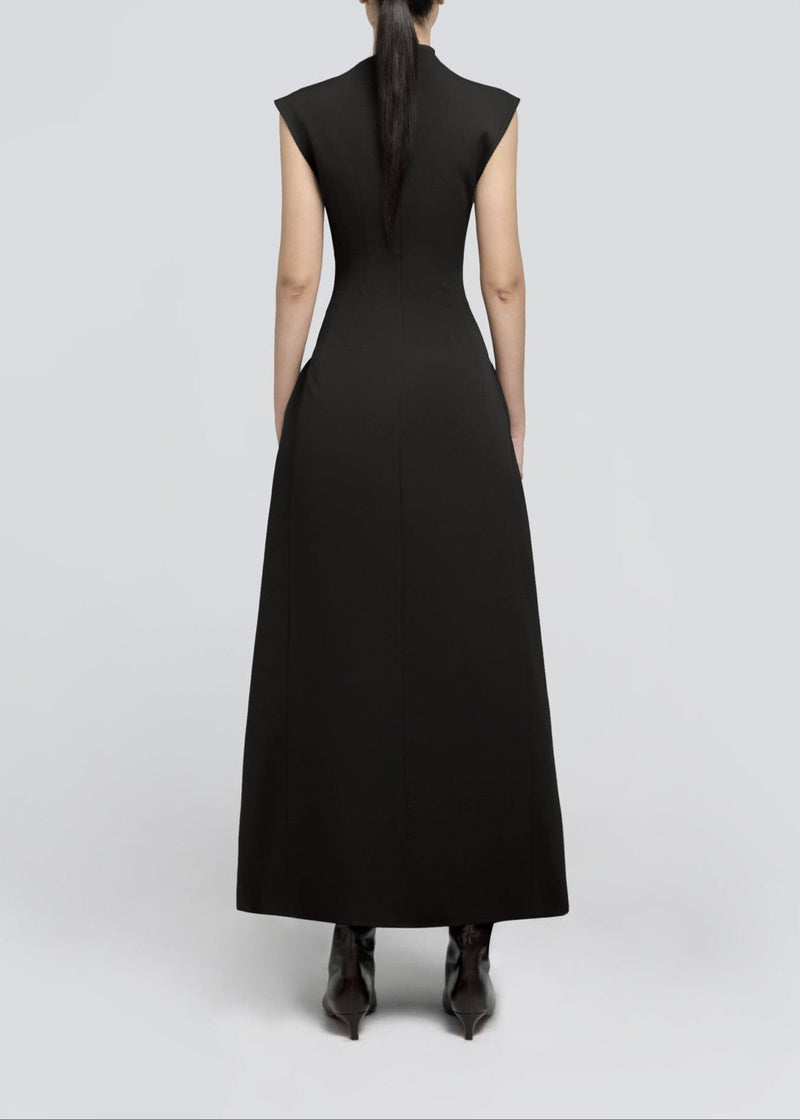 Quintus Sleeveless Irregular Hem Maxi Dress In Black