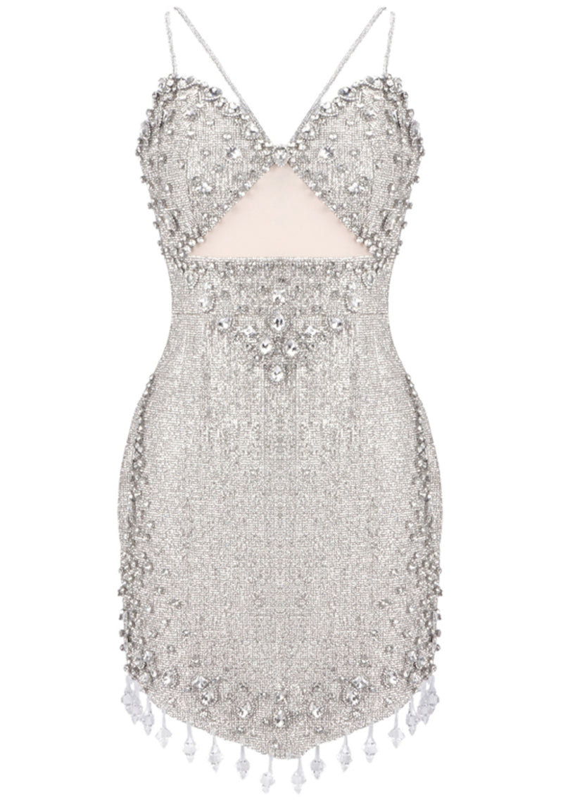 Saelyra Crystal Embellished Bustier Dress In Silver