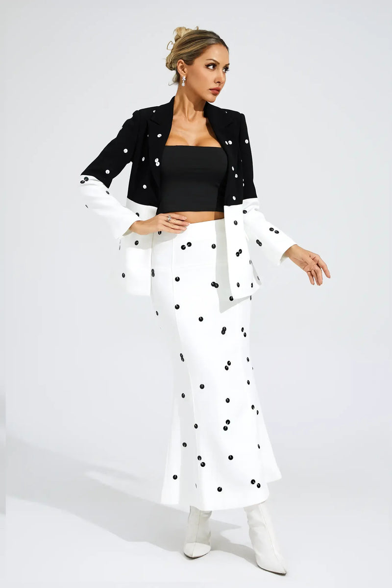 Daryle Polka Dot Sequins Blazer Set In White