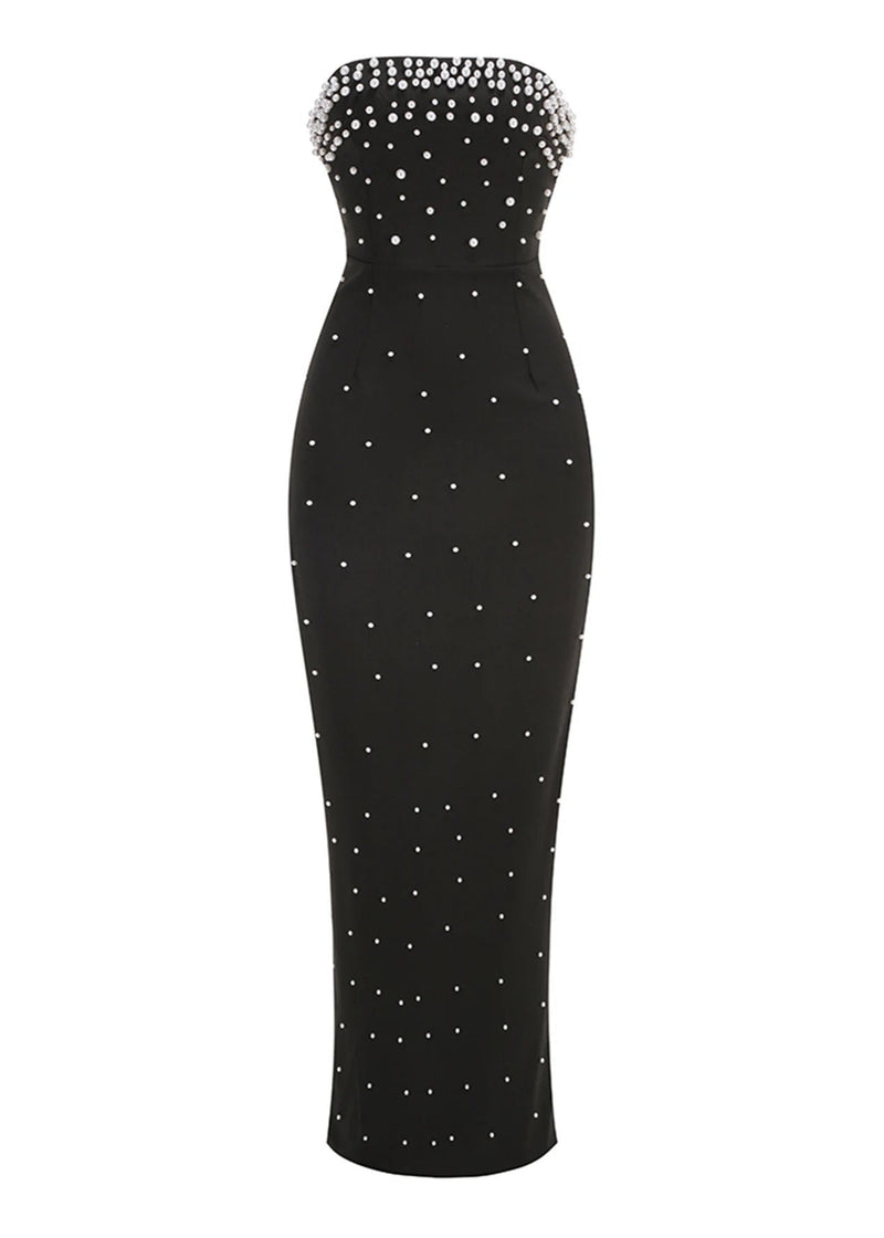 Mackie Pearl-Embellished Strapless Gown In Black