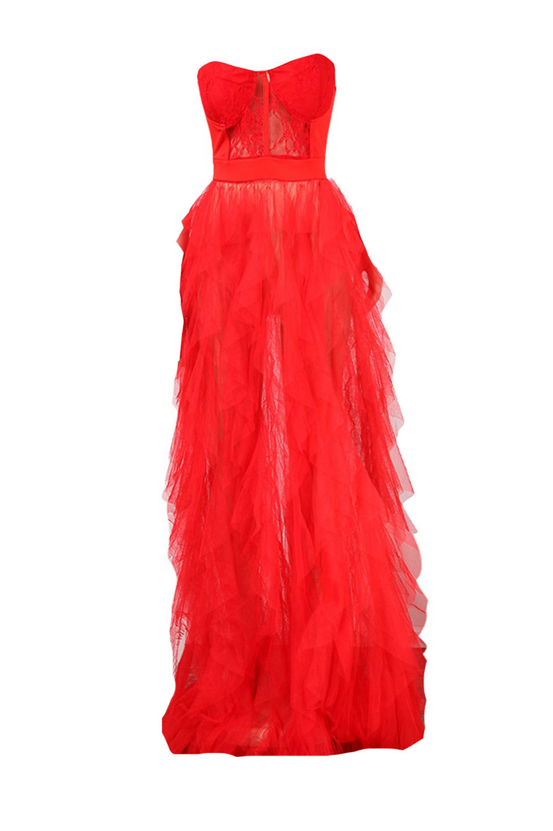 Tine Tulle Maxi Dress In Red