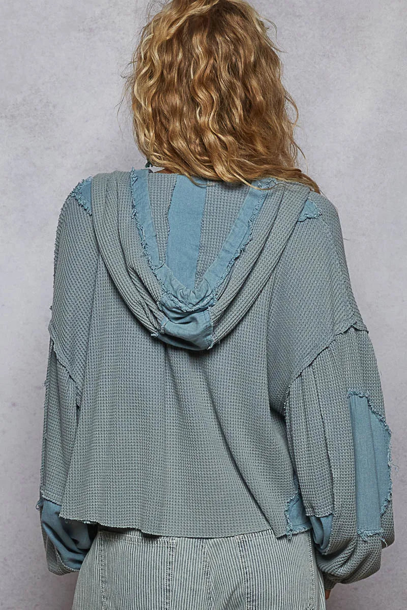 Contrast Cropped Jacket with Raw Edge Detail