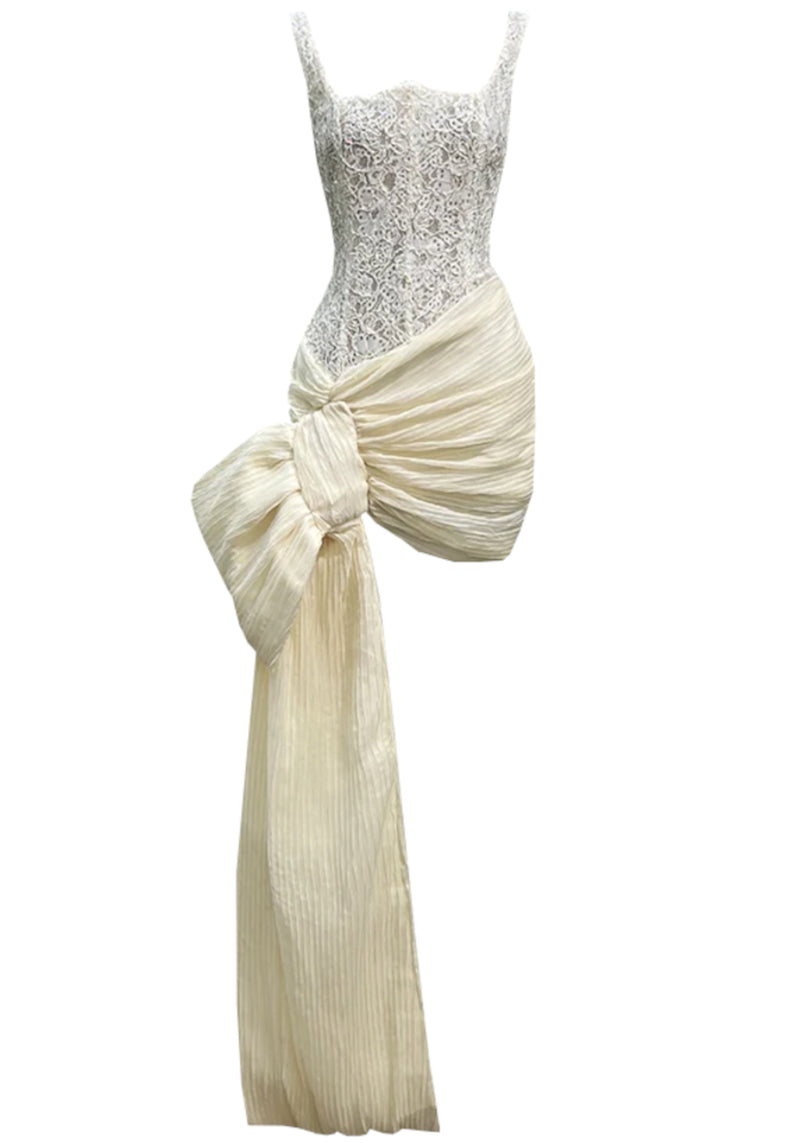 Lexine Lace Corset Bow Detail Dress In Ivory