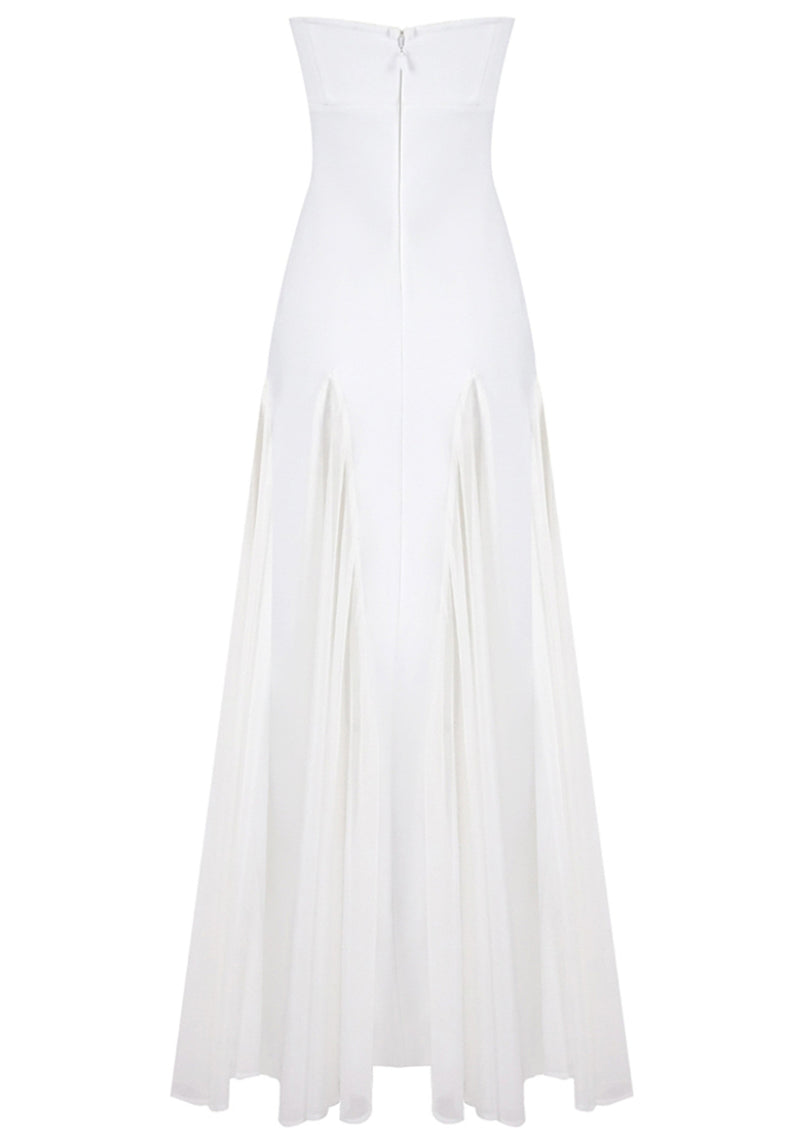 Leaundra Strapless Mesh Insert A Line Maxi Dress In White