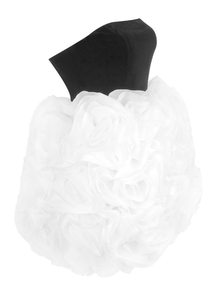 Zories 3D Flowers Strapless Black Mini Dress In White