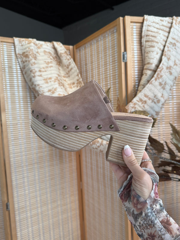 Gigi Suede Clog Slip Ons Taupe
