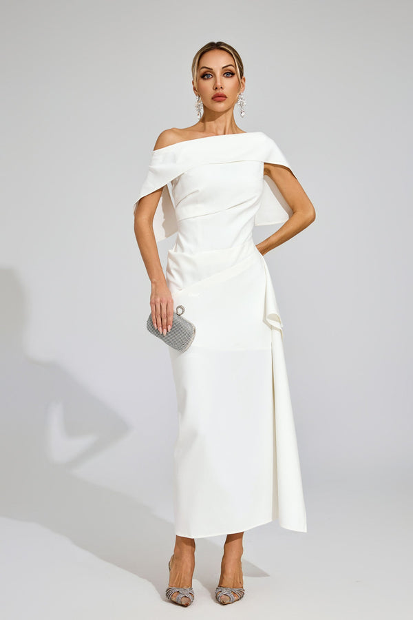 Felara Ruffle Off Shoulder Maxi Dress In White