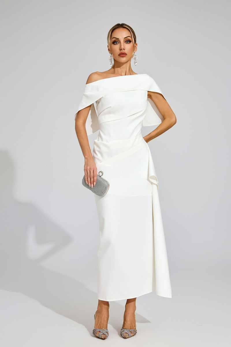 Felara Ruffle Off Shoulder Maxi Dress In White