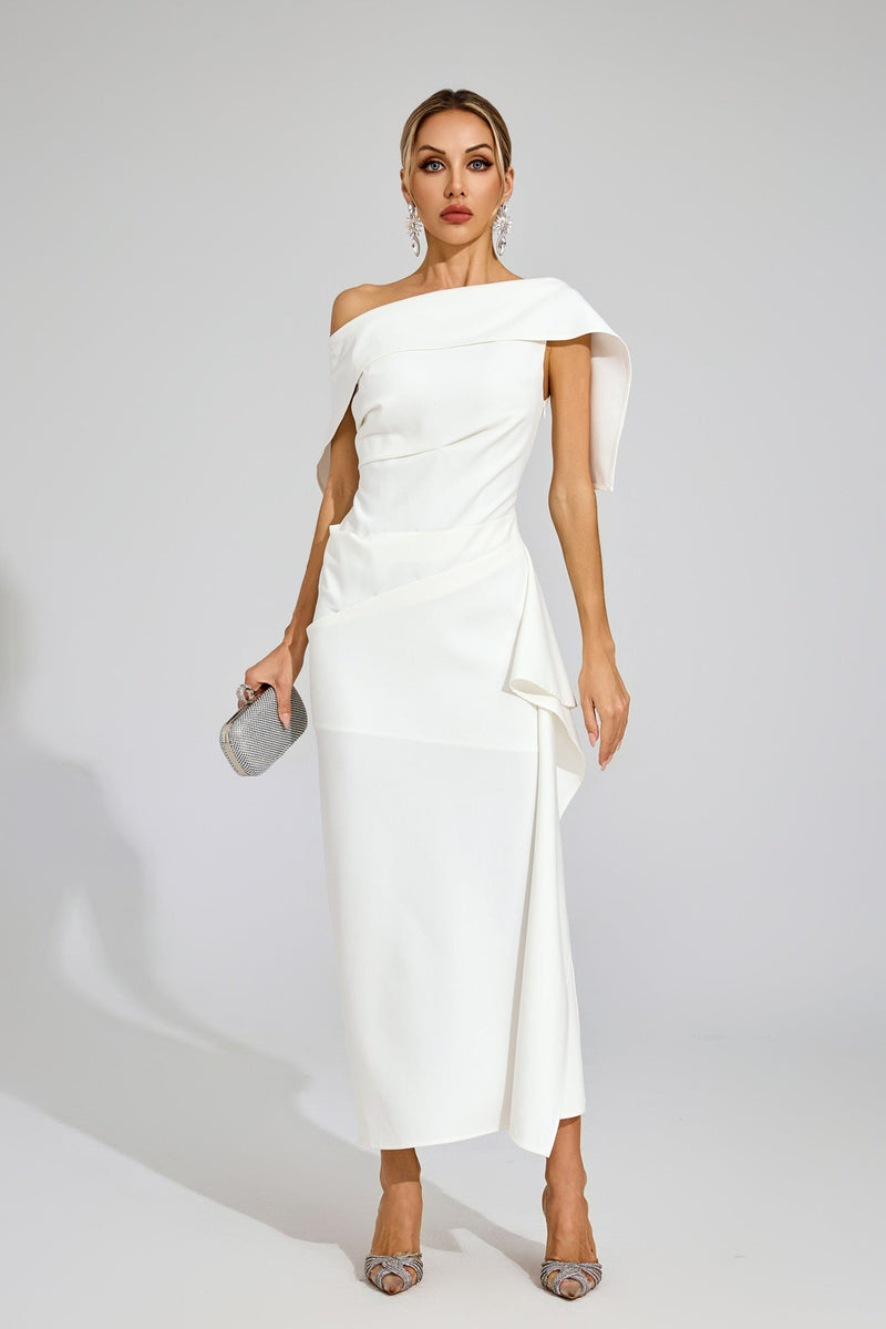 Felara Ruffle Off Shoulder Maxi Dress In White