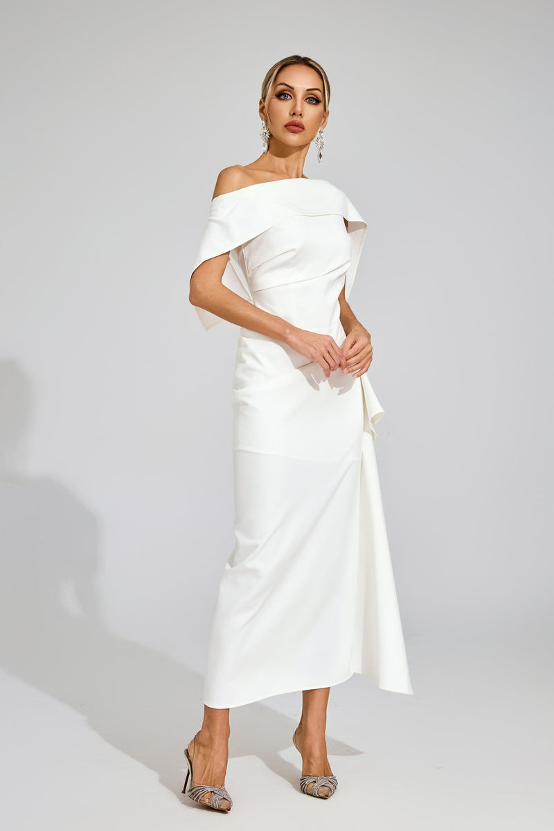 Felara Ruffle Off Shoulder Maxi Dress In White