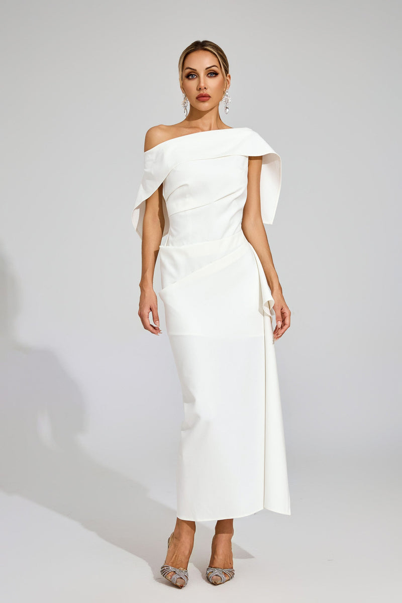 Felara Ruffle Off Shoulder Maxi Dress In White