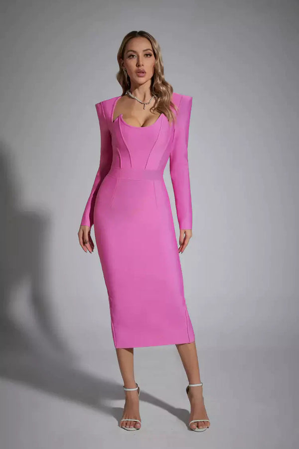 Clara Purple Long Sleeve Midi Work Dress