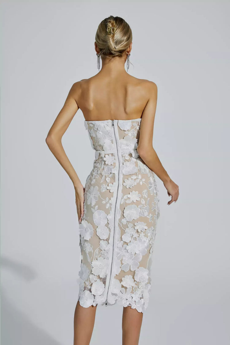 Lotus White Lace Flower Off-shoulder Dress