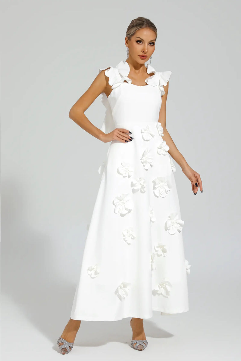 Pavati Flower Slip Dress In White