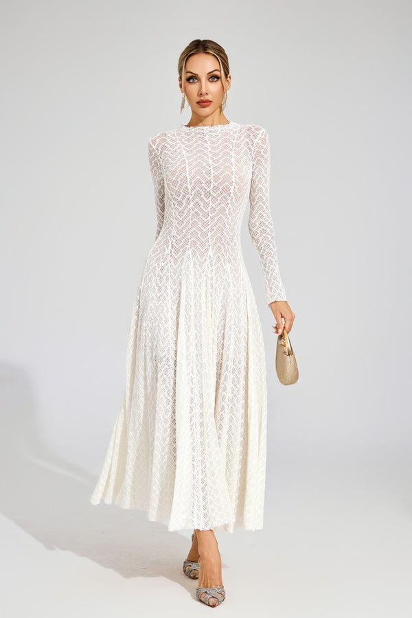 Eryndel Lace Long Sleeve Maxi Dress In White