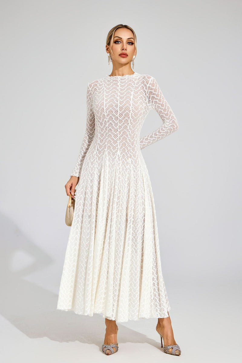 Eryndel Lace Long Sleeve Maxi Dress In White