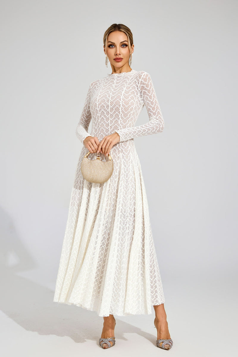 Eryndel Lace Long Sleeve Maxi Dress In White