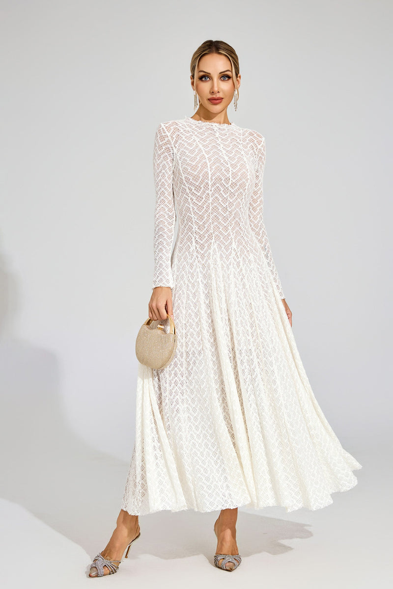 Eryndel Lace Long Sleeve Maxi Dress In White