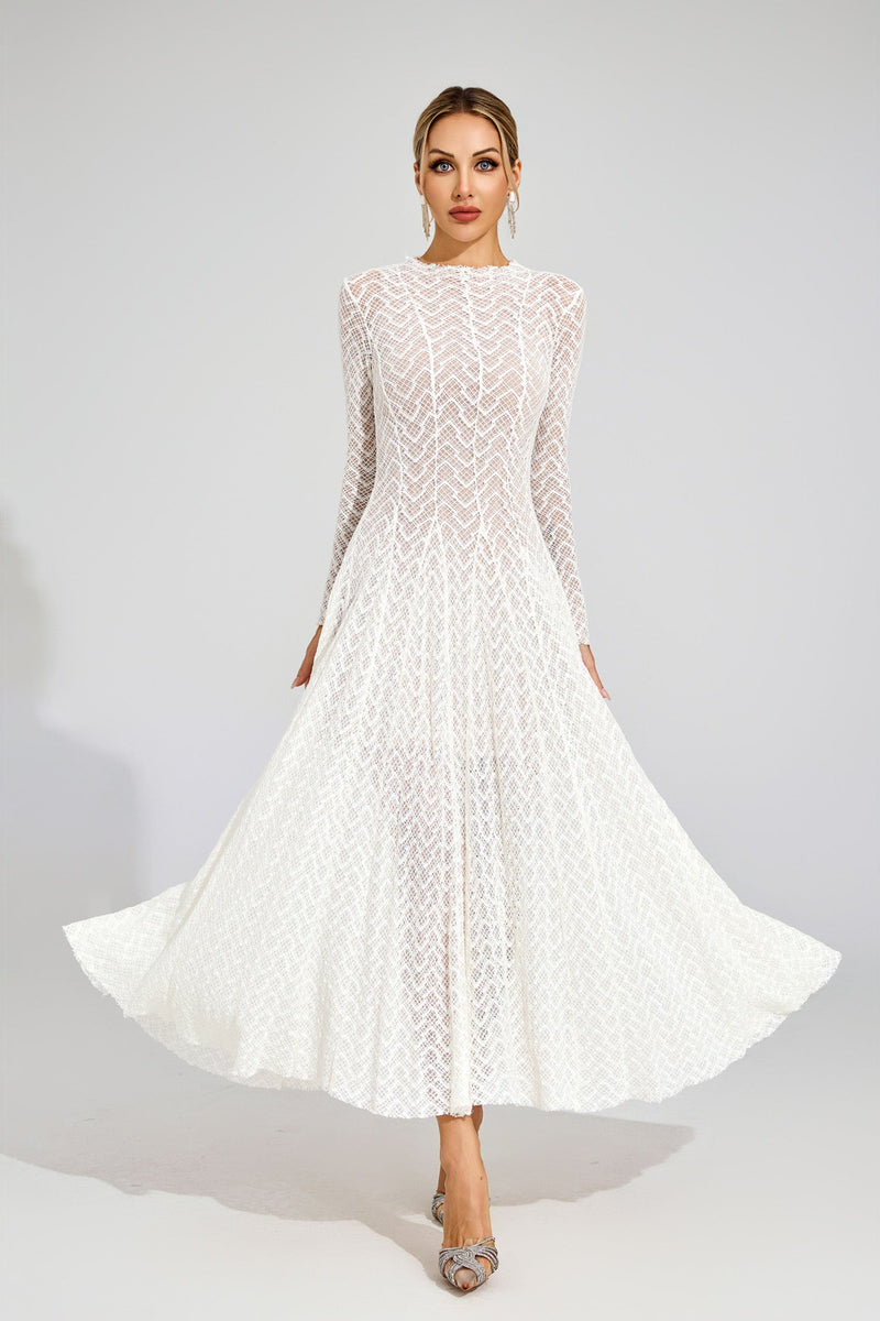 Eryndel Lace Long Sleeve Maxi Dress In White