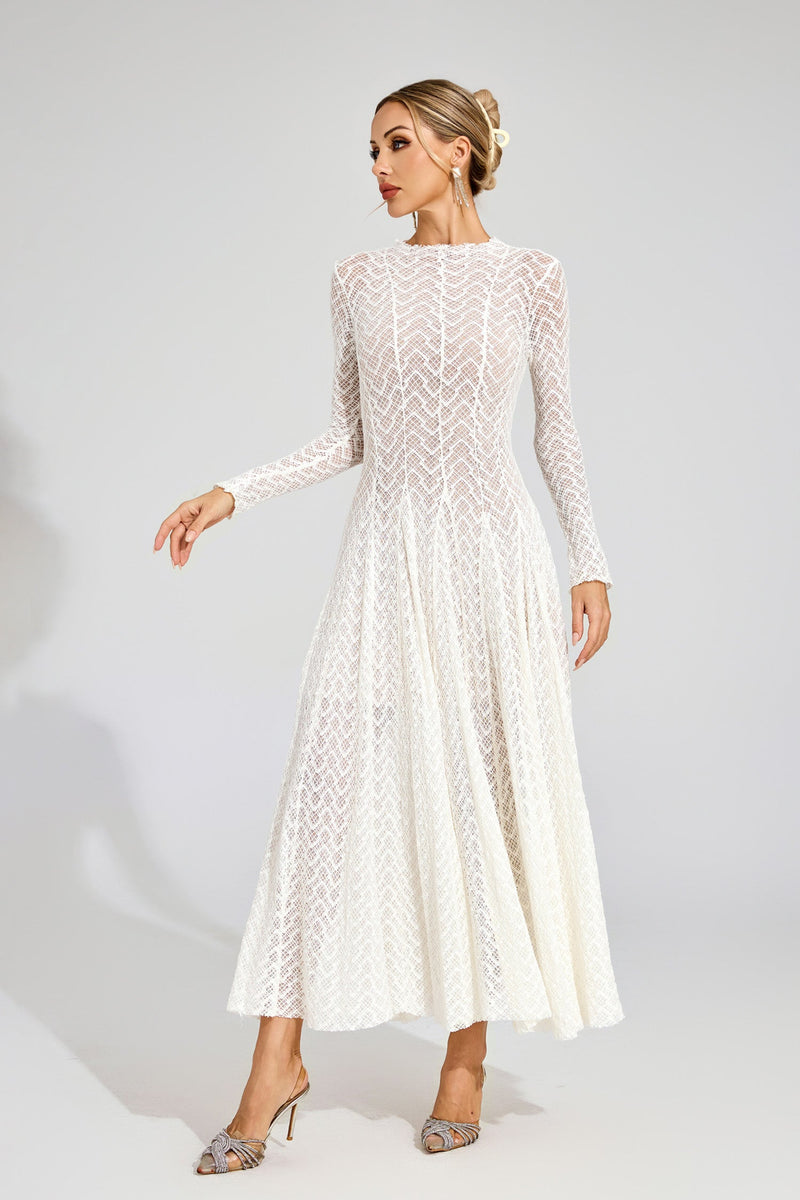Eryndel Lace Long Sleeve Maxi Dress In White
