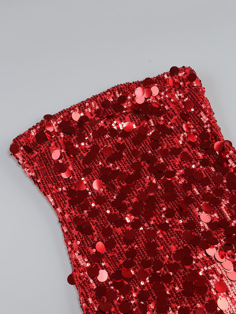 Sydnie Sequin Strapless Mini Red Dress