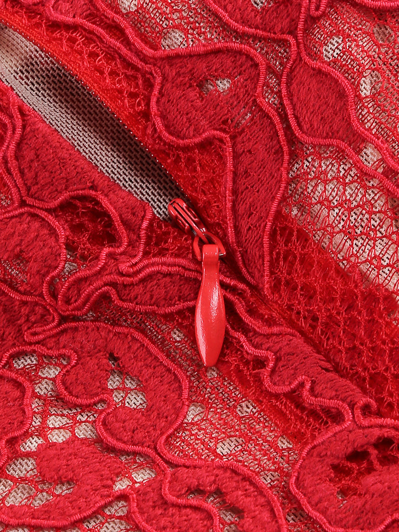 Kellie Strapless Lace Appliques Mini Dress In Red