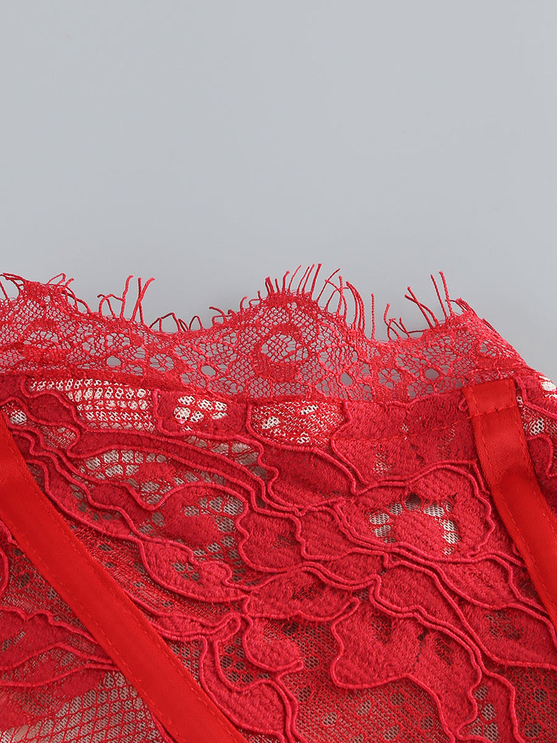 Kellie Strapless Lace Appliques Mini Dress In Red