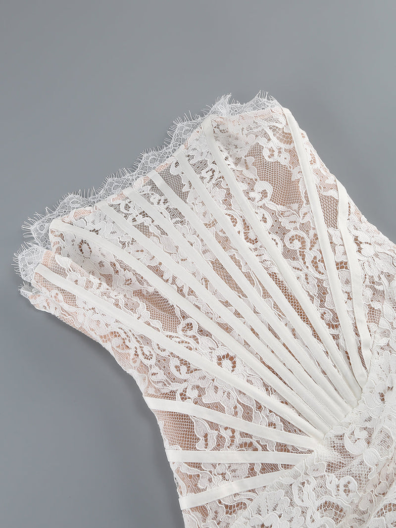 Kellie Strapless Lace Appliques Mini Dress In White