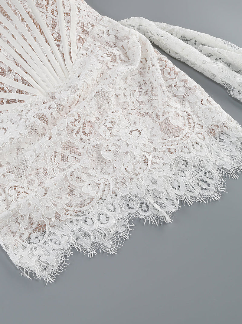 Kellie Strapless Lace Appliques Mini Dress In White