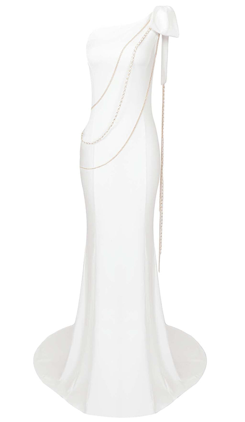 Genevieve Asymmetric Chain Maxi Dress In Snowy