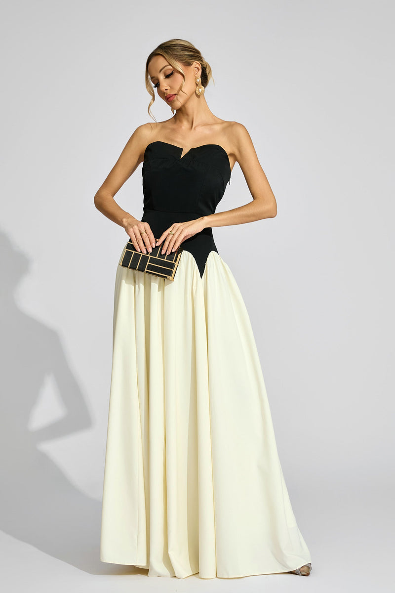 Fyrixon Contrast Strapless Maxi Dress In Black White