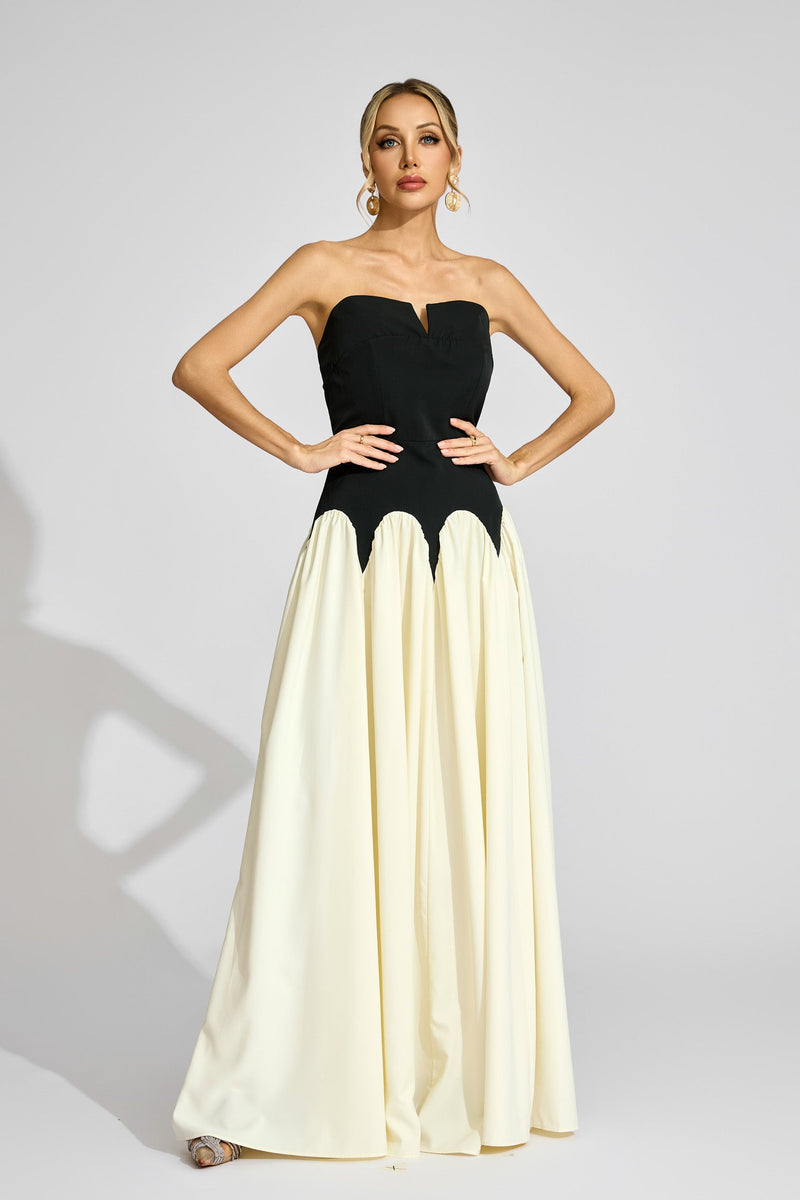Fyrixon Contrast Strapless Maxi Dress In Black White