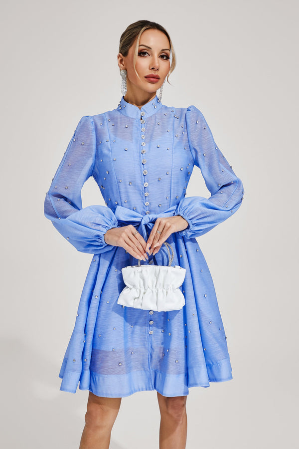 Wryssa Diamond Embellished Mini Dress In Blue