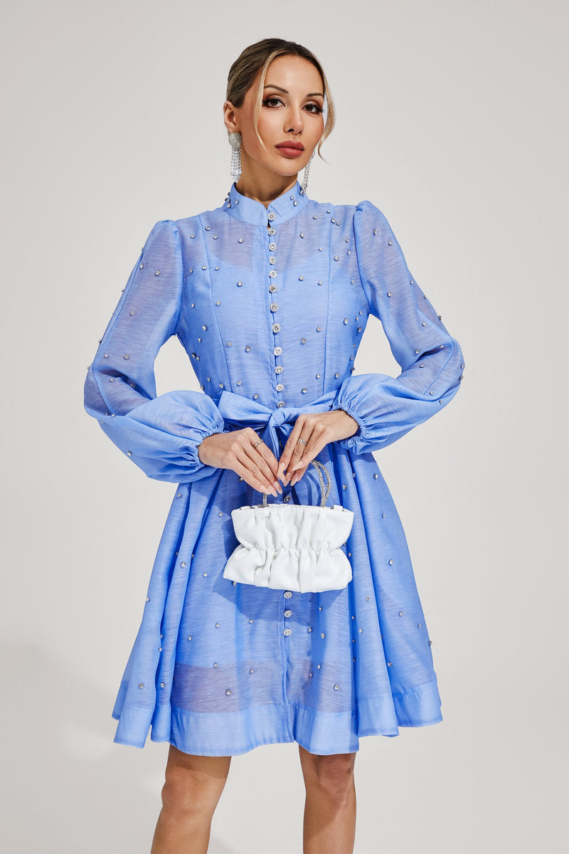Wryssa Diamond Embellished Mini Dress In Blue