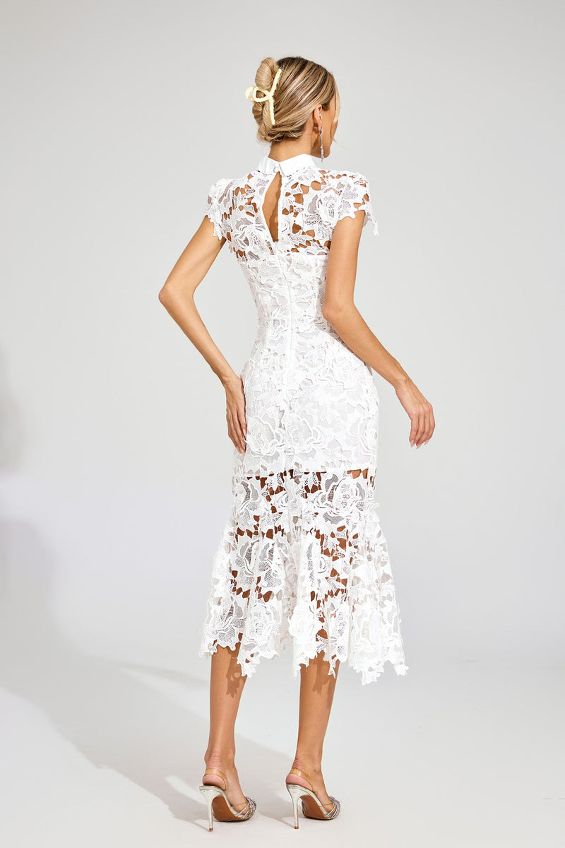Pexmir Fishtail Lace Cutout Maxi Dress In White