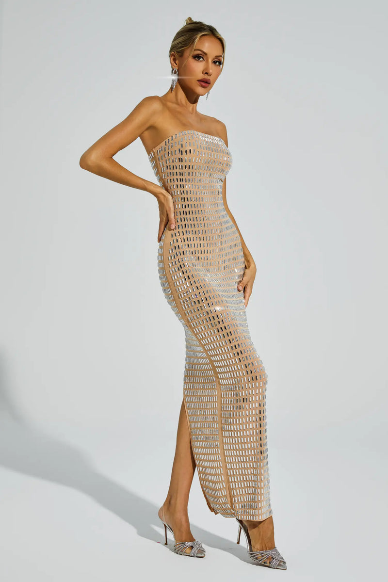 Hawthorne Diamond Off Shoulder Maxi Dress In Champagne