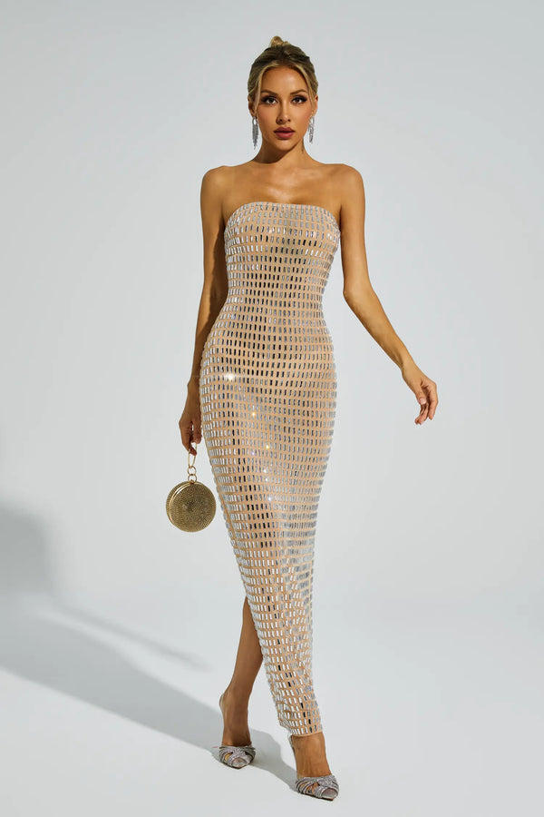 Hawthorne Diamond Off Shoulder Maxi Dress In Champagne
