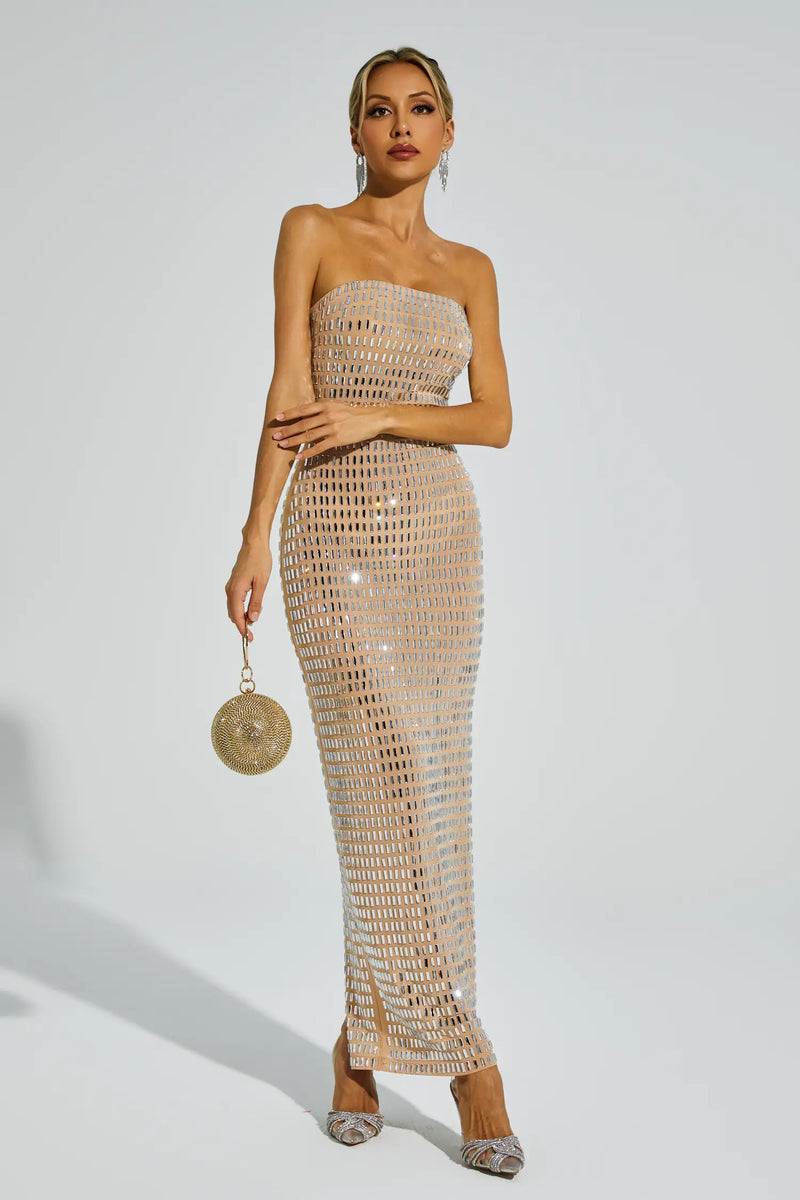 Hawthorne Diamond Off Shoulder Maxi Dress In Champagne
