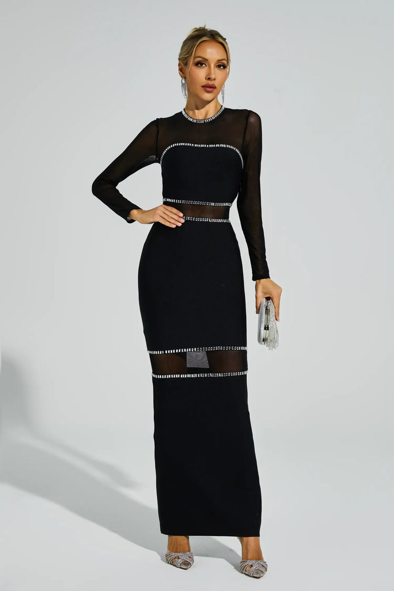 Caterina Mesh Bandage Maxi Dress In Black
