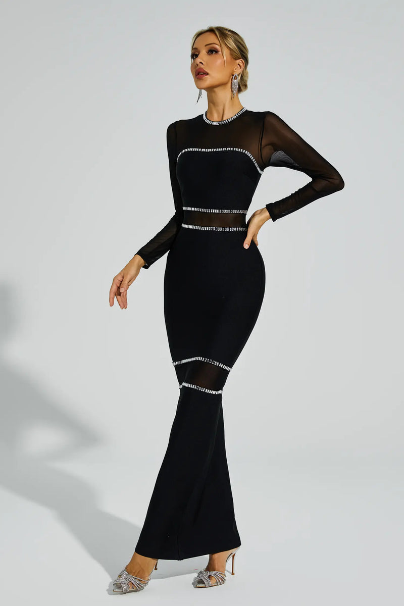 Caterina Mesh Bandage Maxi Dress In Black